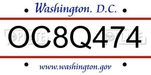 OC8Q474 District Of Columbia License Plate