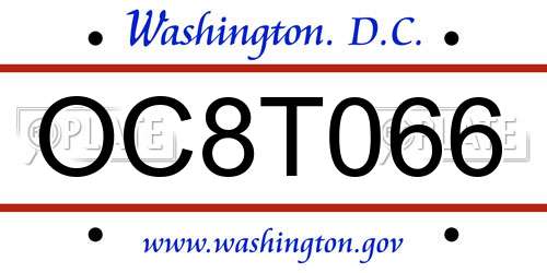 OC8T066 District Of Columbia License Plate
