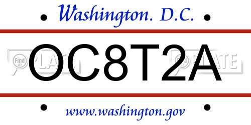 OC8T2A District Of Columbia License Plate
