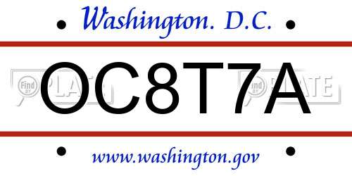 OC8T7A District Of Columbia License Plate