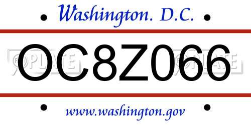 OC8Z066 District Of Columbia License Plate