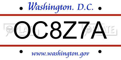 OC8Z7A District Of Columbia License Plate