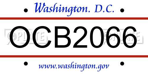 OCB2066 District Of Columbia License Plate