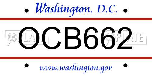 OCB662 District Of Columbia License Plate