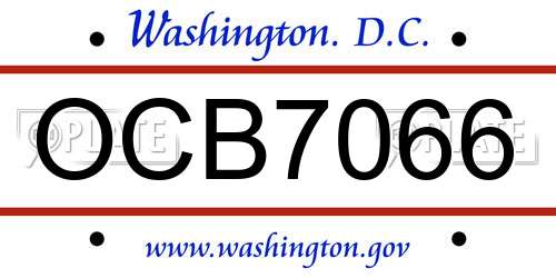 OCB7066 District Of Columbia License Plate