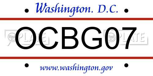 OCBG07 District Of Columbia License Plate