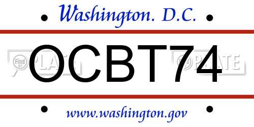 OCBT74 District Of Columbia License Plate