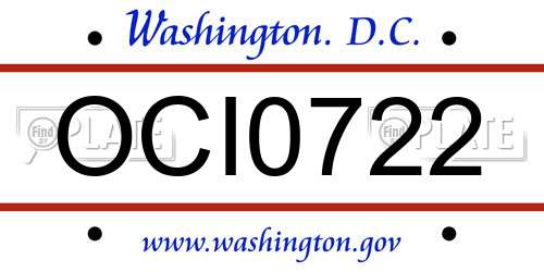 OCI0722 District Of Columbia License Plate