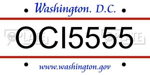 OCI5555 District Of Columbia License Plate