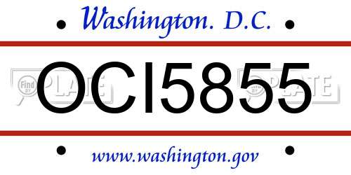 OCI5855 District Of Columbia License Plate