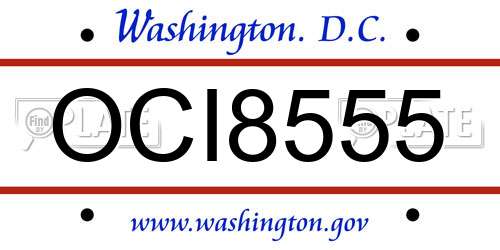 OCI8555 District Of Columbia License Plate