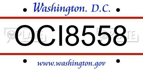 OCI8558 District Of Columbia License Plate