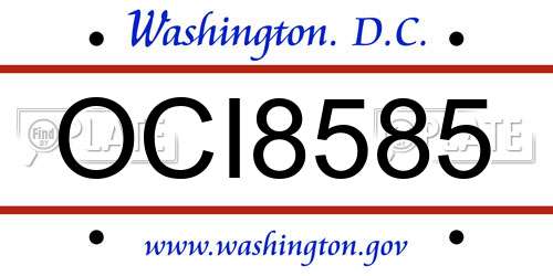 OCI8585 District Of Columbia License Plate