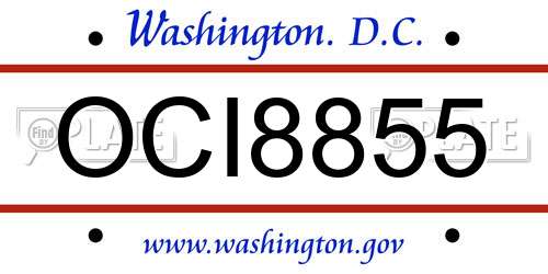OCI8855 District Of Columbia License Plate