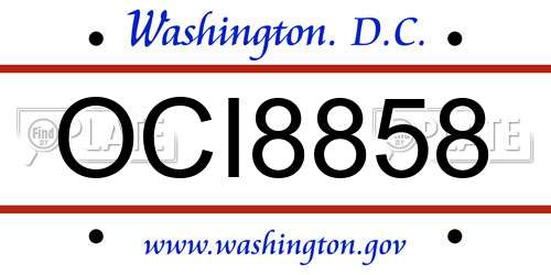 OCI8858 District Of Columbia License Plate