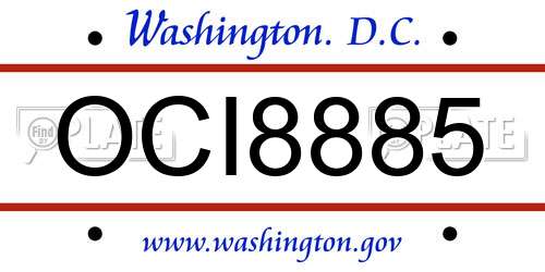 OCI8885 District Of Columbia License Plate