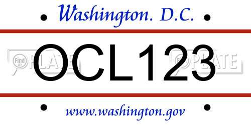 OCL123 District Of Columbia License Plate