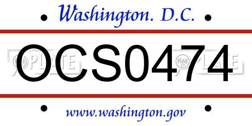 OCS0474 District Of Columbia License Plate