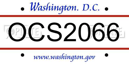 OCS2066 District Of Columbia License Plate