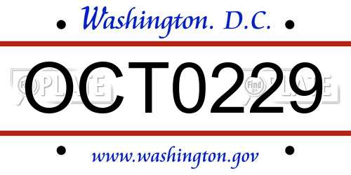 OCT0229 District Of Columbia License Plate