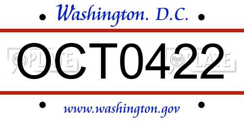 OCT0422 District Of Columbia License Plate