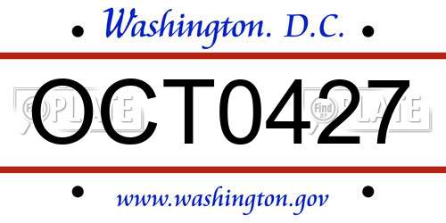 OCT0427 District Of Columbia License Plate