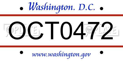 OCT0472 District Of Columbia License Plate