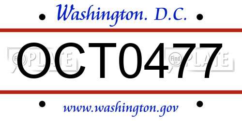 OCT0477 District Of Columbia License Plate
