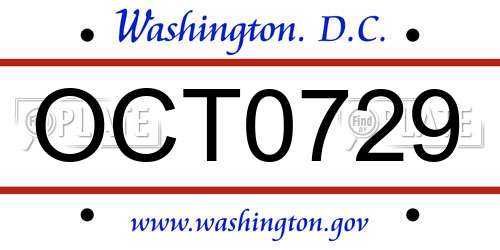 OCT0729 District Of Columbia License Plate