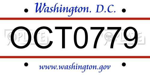 OCT0779 District Of Columbia License Plate