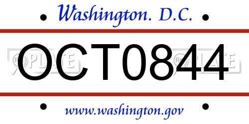 OCT0844 District Of Columbia License Plate