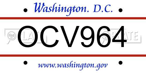 OCV964 District Of Columbia License Plate