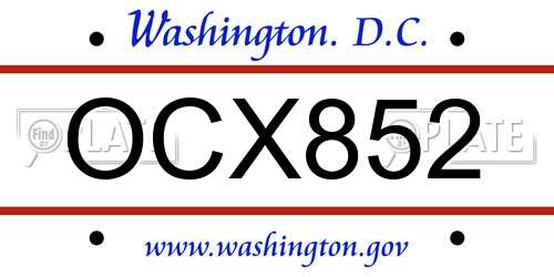 OCX852 District Of Columbia License Plate
