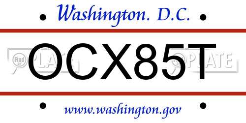OCX85T District Of Columbia License Plate