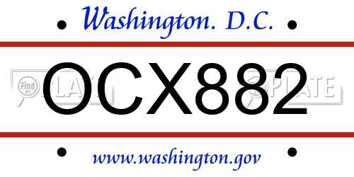 OCX882 District Of Columbia License Plate