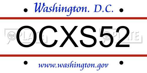 OCXS52 District Of Columbia License Plate