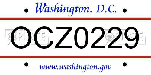 OCZ0229 District Of Columbia License Plate