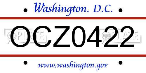 OCZ0422 District Of Columbia License Plate