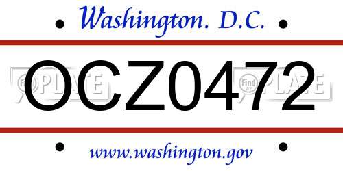 OCZ0472 District Of Columbia License Plate