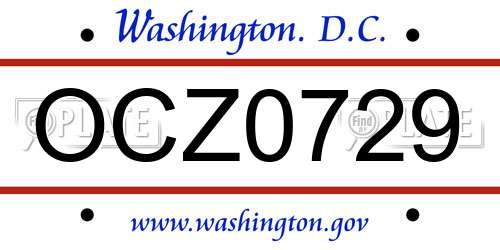 OCZ0729 District Of Columbia License Plate
