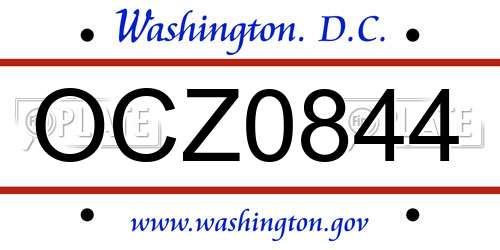OCZ0844 District Of Columbia License Plate