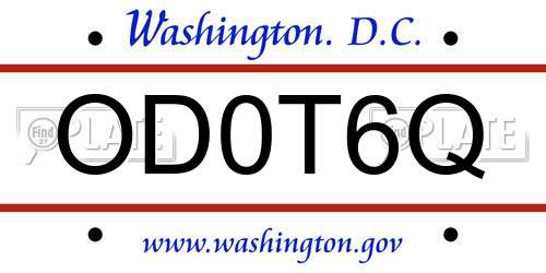OD0T6Q District Of Columbia License Plate