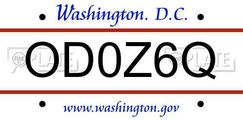 OD0Z6Q District Of Columbia License Plate