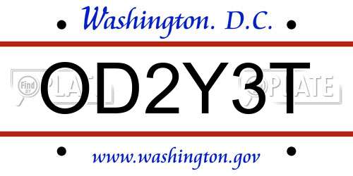 OD2Y3T District Of Columbia License Plate