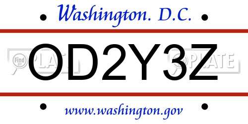 OD2Y3Z District Of Columbia License Plate