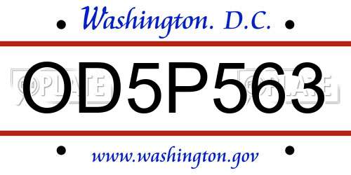 OD5P563 District Of Columbia License Plate