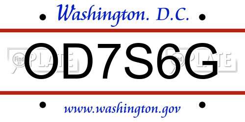 OD7S6G District Of Columbia License Plate