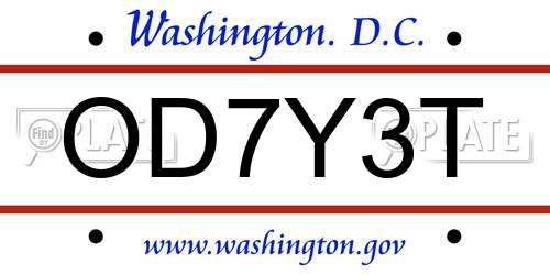 OD7Y3T District Of Columbia License Plate