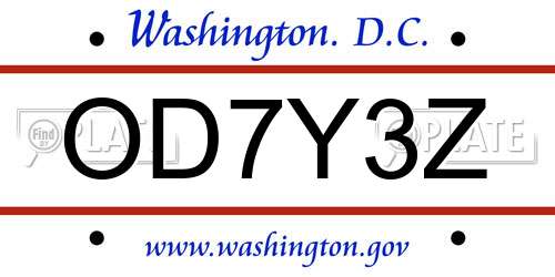OD7Y3Z District Of Columbia License Plate