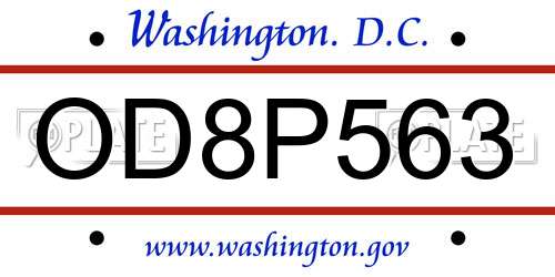 OD8P563 District Of Columbia License Plate